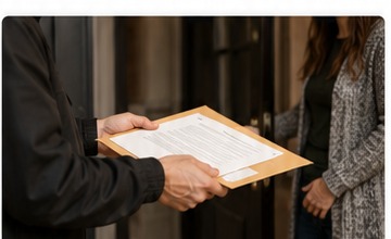 Legal documents being handed to a recipient